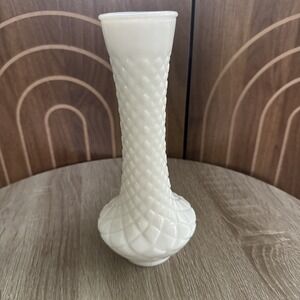 Vintage RANDALL White Milk Glass Bud Vase Diamond Embossed Bud Vase 9" as is